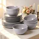 ALOFMO Ceramic Dinnerware Sets-12 Pieces Set, Plates Pasta Bowls Soup Bowls, Modern Stoneware Dishes, Reaction Glaze Black (Sky white)