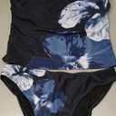 ZAFUL Women's Floral Tankini Swimsuits Bandeau Tummy Control High Cut Tankini Set Two Piece Bathing Suit (Medium, 1-blue Flower)