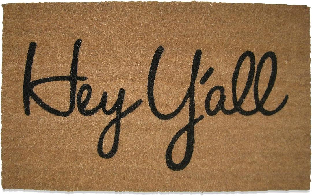 tag 17.5" X 30" Hey Y'all Southern Coir Doormat Farmhouse Welcome Entryway Cute Fun Front Door Indoor Outdoor Doorway Door Mat Western Porch Decor Decoration 1'6X2'6" Brown