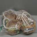 Thyle 4 Pcs Flower Girl Baskets with Handle, 7.87 x 4.33 Inch, Wicker Rattan Lightweight Brown Rustic Flower Girl Baskets for Wedding Ceremony, Bridal Shower and Home Decoration(Green Ribbon,Pearls)