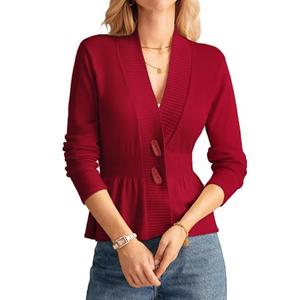 GRACE KARIN Women Cardigan Sweaters 2025 Fall,Long Sleeve Cropped Sweater Coat Trendy,Button Front Peplum Tops Lightweight Red.L