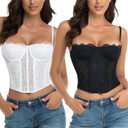 Lace Bustier Corset Tops for Women - Sexy Going Out Party Club Top with Buckle, L