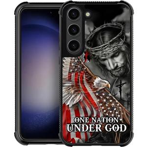 for Samsung Galaxy S23 Case 6.1 with Jesus Eagle Flag Four Corner Airbag Protection Design Soft Silicone Frame Personalized Pattern Case Compatible with Samsung Galaxy S23 for Men