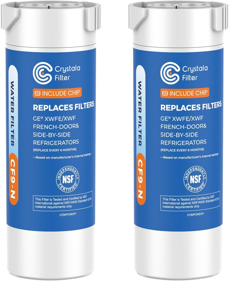Crystala Filters Water Filter Compatible with XWFE (Built-in CHIP), Replacement for GE XWFE, XWF Refrigerator Water Filter Pack of 2