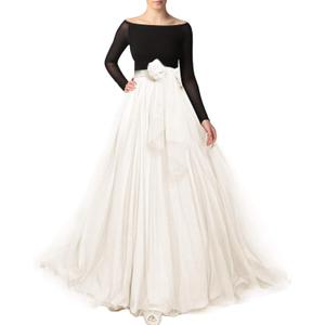 Women Maxi Long Tulle Skirt Floor Length with Bowknot High Waisted for Wedding Party Dress (White, M)