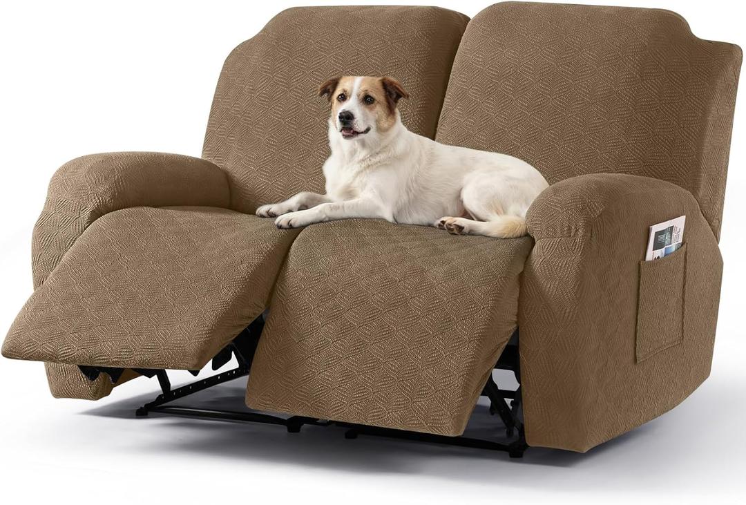 Timeles Recliner Covers Recliner Loveseat Covers Reclining Couch Covers Sofa Slipcovers Stretch Soft Washable (Two-Seater, Light Brown)