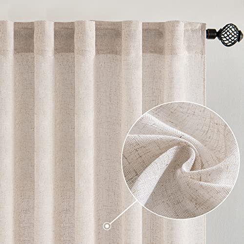 MIULEE Natural White Linen Curtains 94 Inch Length 2 Panels for Bedroom Living Room, Soft Thick Linen Textured Window Drapes Semi Sheer Light Filtering Back Tab Rod Pocket Burlap Look Decor