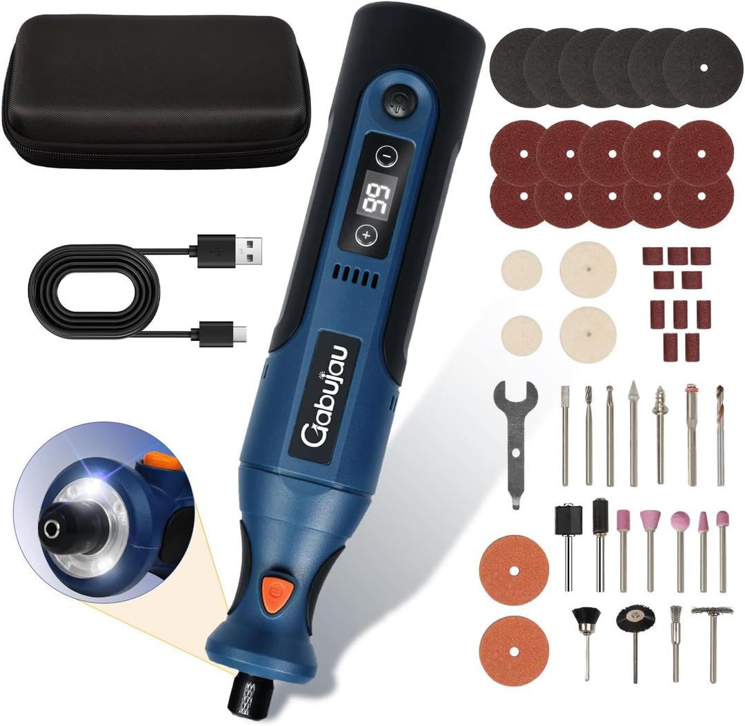 Cordless Rotary Tool Kit Mini, 7.4V 12-Speed Power USB Rechargeable, for 3D Printer Sanding, Jewelry Making, Wood Carving, Polishing, Drilling DIY Crafts with 51 Accessories