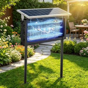 2026 Solar Bug Zapper Outdoor Waterproof,4500V Mosquito Zapper Repellent Outdoor Patio,3 LED Tubes Large Cordless Electric Mosquito Trap Auto On/Off Gnat Fly Insect Bug Zapper for Yard Camping Indoor