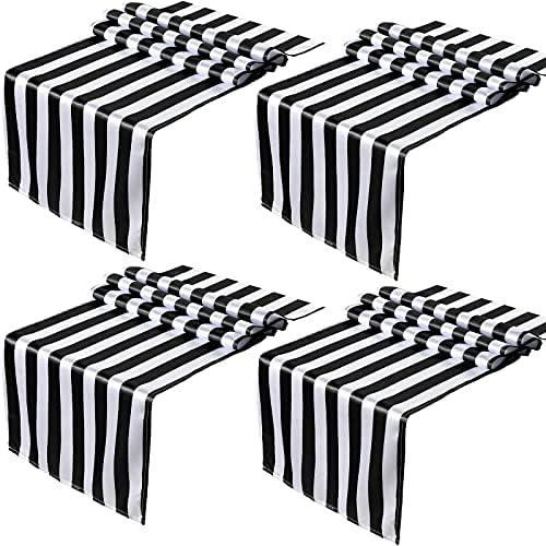 Tatuo 7 Pieces Black and White Striped Table Runner Polyester Table Decor Elegant Classic Machine Washable for Christmas Indoor Outdoor Events Family Dinner Banquet