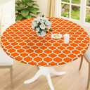 Smiry Round Picnic Tablecloth, Waterproof Elastic Fitted Table Covers for 57" - 68" Tables, Wipeable Flannel Backed Vinyl Tablecloths for Camping, Indoor, Outdoor, Orange & White