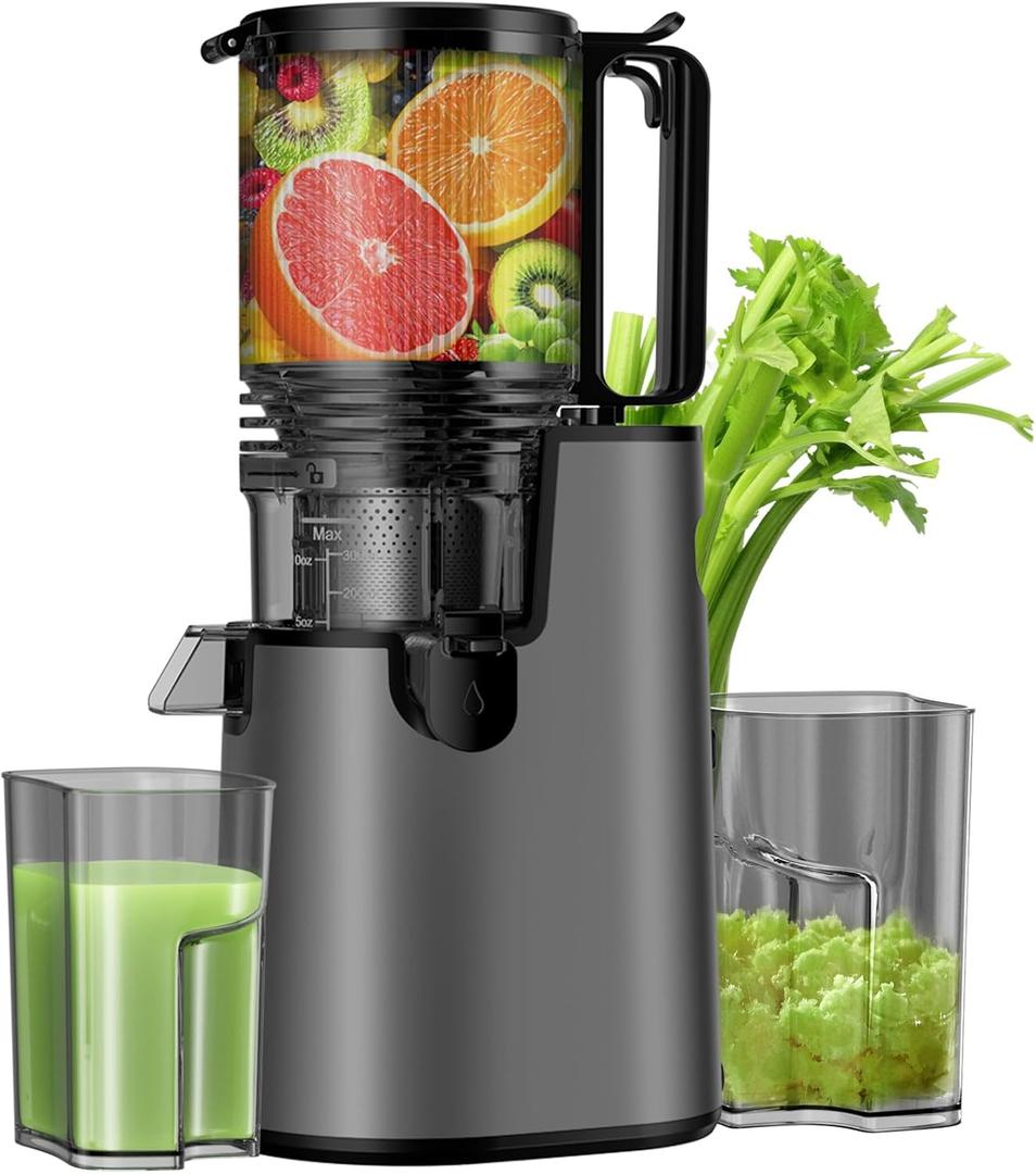 Cold Press Juicer, Juicer Machines with 5.8" Wide Feed Chute for Juice Extractor, Slow Masticating Juicer for Vegetables & Fruits with High Juice Yield, Easy to Clean (Black)