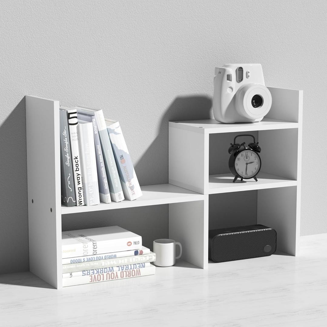 MASAKA B&W  Kawaii Storage Desktop Organizer for Your Desk Space, Double H Plants Display Shelf, Home Office Storage Rack Adjustable Stackable for Office, Dormitory (White*02)