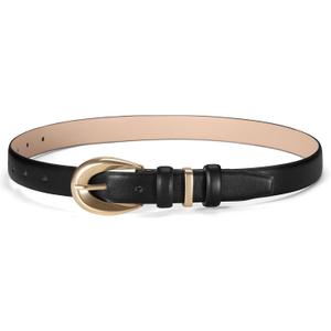 Women Belts for Jeans Dresses Pants Fashion Ladies Skinny Leather Waist Belt with Gold Buckle Gift Box (Black)