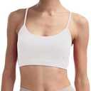 Women’s Adjustable Spaghetti Strap Sports Bra Scoop Neck Yoga Crop Top Wireless Padded Workout Bra for Pilates Daily Wear Size S, White