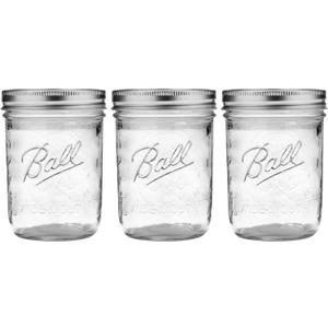 Ball Wide Mouth Glass Mason Jars with Lids and Bands, Used for Canning, Pickling, Juice, Jam, Jelly, Pint Size 16 Ounce (Pack of 3)
