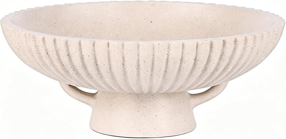 Large Decorative Bowl, 10.8" Beige Pedestal Bowl, Decorative Fruit Bowl for Home Decor, Stylish Key Bowl for Entry Table,Decorative Fruit Bowl for Kitchen Counter, Coffee Table Decor, Entryway Key