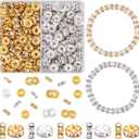 TINKRSTUFF 200 pcs 8mm Spacer Beads for Crafting, Silver and Gold Rondelle Bead Bulk, Fancy Sparkle Crystal Rhinestone Spacer Beads for Necklace Bracelet Earring Jewelry Making and Pens DIY