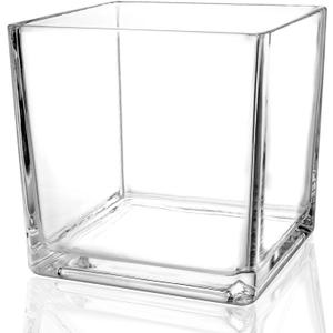 1 Pack Square Glass Vase 5" x 5" x 5", Clear Flower Vase for Centerpieces, Candle Holder for Wedding Party Events, Home Dcor