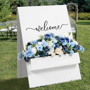 XunYee Artificial Wedding Flower Swag for Wedding Welcome Box Sign Artificial Flowers Decorations with Base for Reception Bridal Shower Party Ceremony Backdrop Outdoor Table Centerpieces(Blue)