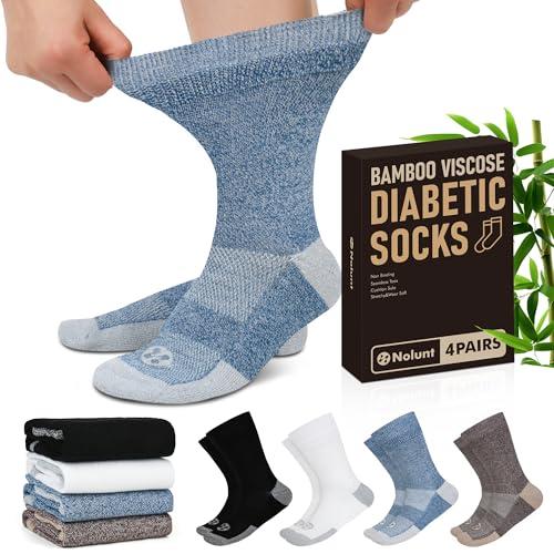NOLUNT Diabetic Socks for Men,3 Pairs Crew Diabetic Neuropathy Socks for Men 6-9 9-12 (Dark Blue+White+Black-Large)