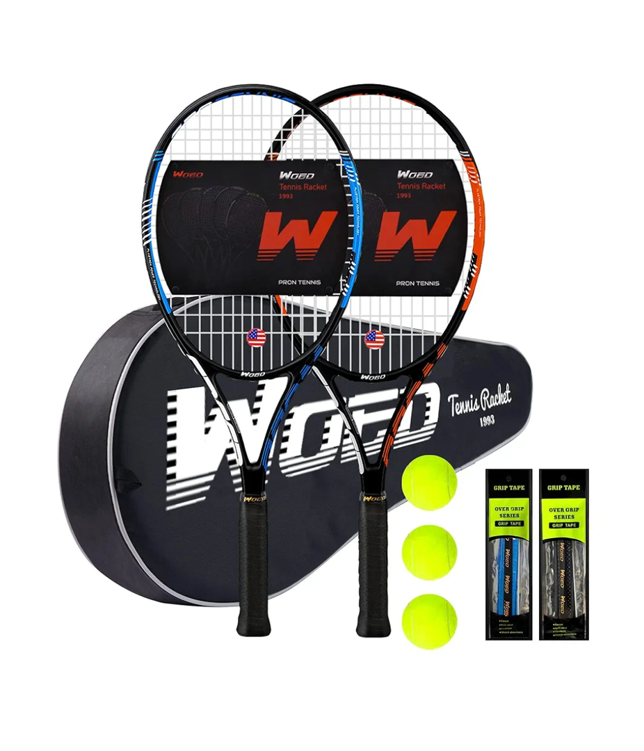Adult 2 Player Tennis Racket Perfect for Beginner and Professional Players, 27” Speed Tennis Racquet Include Tennis Balls, Overgrips, Tennis Bag, Vibration Dampe, Cover