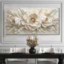 Large scale Flower canvas wall art Mural White Flower Abstract Decoration Painting Modern Nordic Plant Flower Poster Printing Living Room Dining Room Bedroom Office Corridor Home Decoration, 20x40 inches