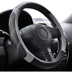 Elantrip Leather Large Steering Wheel Cover 15 1/2 to 16 inch Soft Grip Breathable for Car Truck SUV Jeep Anti Slip Black and Gray