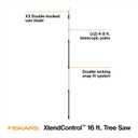 Fiskars XtendControl 16' Tree Pruner with 15" X3 Double-Hooked Saw, Two 4-8 Ft Extension Pole, Lightweight Aluminum Pole Saw for Fast Cutting with Sawdust Reliefs, Secure Locking System, Orange