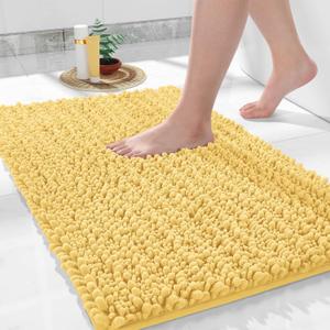 Yimobra Bathroom Rug Mat 24 x 17, Extra Soft Non Slip Absorbent Water Bath Rug, Quick Dry Machine Washable Chenille Shaggy Shower Mat, Bath Mat for Bathroom Floor, Home Decor Accessories, Yellow