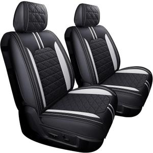YIERTAI Truck Seat Covers for Dodge RAM fit 2009-2025 1500 2500 3500HD Limited Laramie Classic Bighorn Longhorn Crew Double Quad Cab Mega Cab Waterproof Leather(2 PCS Front only/Black-White)