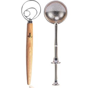 Introducing The Danish Dough Whisk & Scoop & Dust Flour Sifter Bread Making Tools Set: An Artisan Sourdough Bread Whisk With Flour Wand For Powdered Sugar Dusting (2pcs Set)