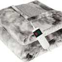 Electric Heated Blanket Twin 62''x84''Size Faux Fur Heating Blanket 10 Heating Settings, 1-8h Timer & Overheat Protection, Machine Washable, Soft Flannel and Sherpa Full Body Warmth (Light Gray)