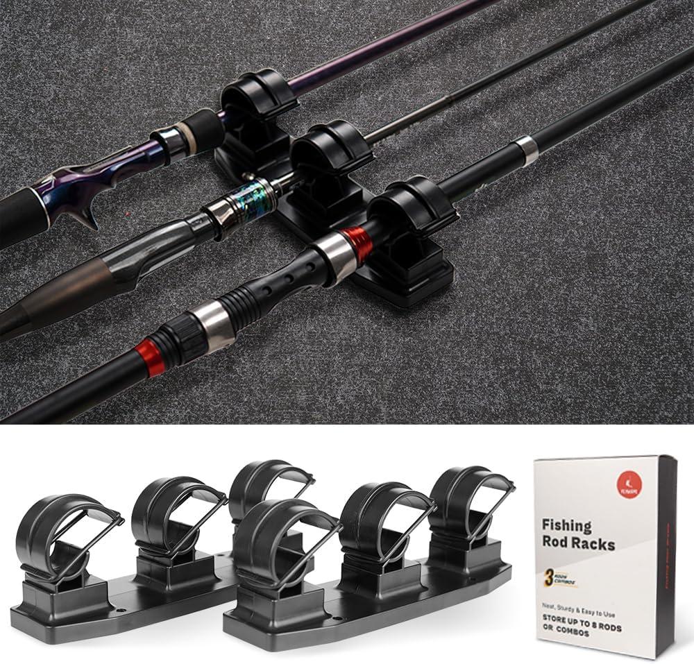 Fishing Rod Racks for Boat/Wall/Truck Bed, 3-Poles Storage Holders with Rubber Band Clips