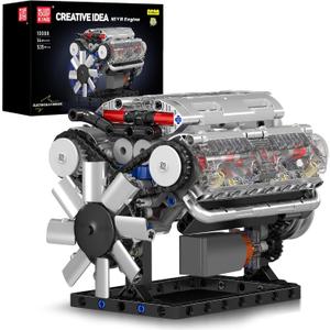 Mould King V8 Engine Building Blocks Sets, MOC Scale Model Kit with Battery and Motor, Collectible Set for Adults, Construction Toys Gifts for Friends Men Teen Youths (535 Pcs)