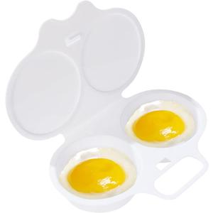White Egg Poacher, Microwave Egg Boiler Poacher, 2 Cavity Nonstick Poached Egg Maker With Lid, Egg Poacher Microwave Egg Cooker, Double Drain Poached Egg Cups Cookware, Kitchen and Dining