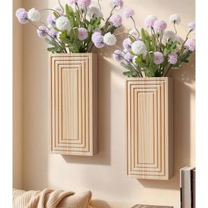 Wooden Wall Planter Vase,2 Pack Natural Wood Hanging Planter for Indoor Fake Plants Modern Boho Farmhouse Wall Art Decor for Home Kitchen Modern Farmhouse Bathroom Living Room Dining Room