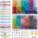1300PCS 8mm Mixed Crackle Glass Beads for Bracelets Making with Accessories, 48 Colors Crystal Glass Beads Jewelry Making Kit, Round Beads for DIY Bracelet Crafts