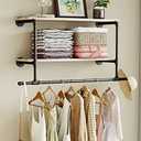 MAIKAILUN Industrial Pipe Clothes Rack with Wood Shelf, 42" Long Wall Mounted Clothing Rack with Hanging Rod for Laundry Room, Heavy Duty Pipe Shelves, Closet Storage, Retail Boutique Display