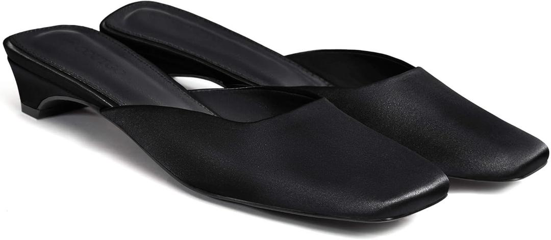 Coutgo Women's Mules Low Kitten Heel Closed Square Toe Slip On Backless Dress Shoes,Size Fits Large 9