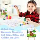 Fovths 6 Sets Valentine's Day Canvas for Painting Pre-Drawn Canvas Panel with Wooden Easel Painting Tools Cards Tote Bags Mini Paint Set Valentine School Class Gift Exchanges