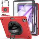Case for iPad Air 13 Inch M4/M3/M2 (2026/2025/2024): TPU Shockproof Case with Screen Protector - Stand - Handle - Shoulder Strap - Pen Holder-Red