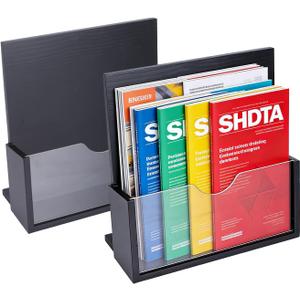 2 Pack Brochure Holder, 8.5x11 Wooden Sign Holder with Acrylic Divider, Literature Organizer Magazine Holder Flyer Display Stand, Countertop Organizer for Magazine, Pamphlet, Menu, Journals