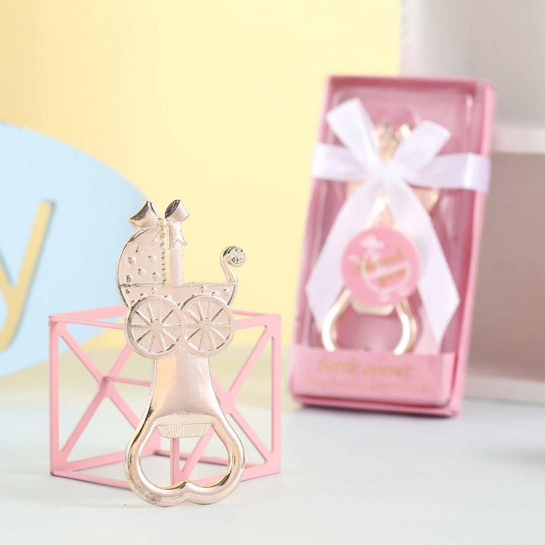 18pcs Bottle Openers for Baby Shower Favors Gifts, Bridal Baby Shower Decorations Souvenirs, Poppin Bottles Openers with Exquisite Gifts Box Used for Baby Party (Pink-Baby Carriage, 18)