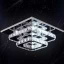 FRIXCHUR Crystal Ceiling Light Square Chandelier Modern LED Flush Mount 2 Layers Ceiling Lamp Lighting Fixture for Dining Room Living Room Bedrooms Kitchen Hallway Foyer (Cool White)