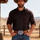 TOPACC Western Belts for Men Woman Western Belt Buckle Cowgirl Cowboy Leather Country Belt for Jeans Pants Gift (Fit waist: 27-29 in)