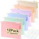 Extra Capacity Plastic Hanging File Folders Letter Size,12 Pack 2 Inch Capacity Hanging File folders with Tabs, Heavy Duty for Filing Cabinet, Home and Office File, Pastel Colors