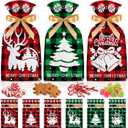 30 Pcs Christmas Treat Bags - Merry Christma Drawstring Gift Bags, Plastic Red Green Plaid Christmass Goodie Candy Goody Snack Bags Bulk for Cookie Gifts Xmas Holiday Christmas Party Favors Supplies
