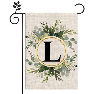 2 x LUTER Monogram Letter L Garden Flag, 12x18 Inch Floral Garden Flag Garden Letter Flags Burlap Flag Family Last Name for Outside, Yard, Patios, Lawns, Gardens