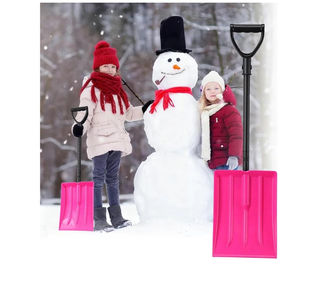 Snow Shovel for Kids Toddler – Lightweight Thick Plastic Blade with Telescoping Metal Handle, Ergonomic DGrip with Soft Foam Grip, 32 Inch Detachable Shovel for Car Snow Removal,Beach Sand Play, Pink